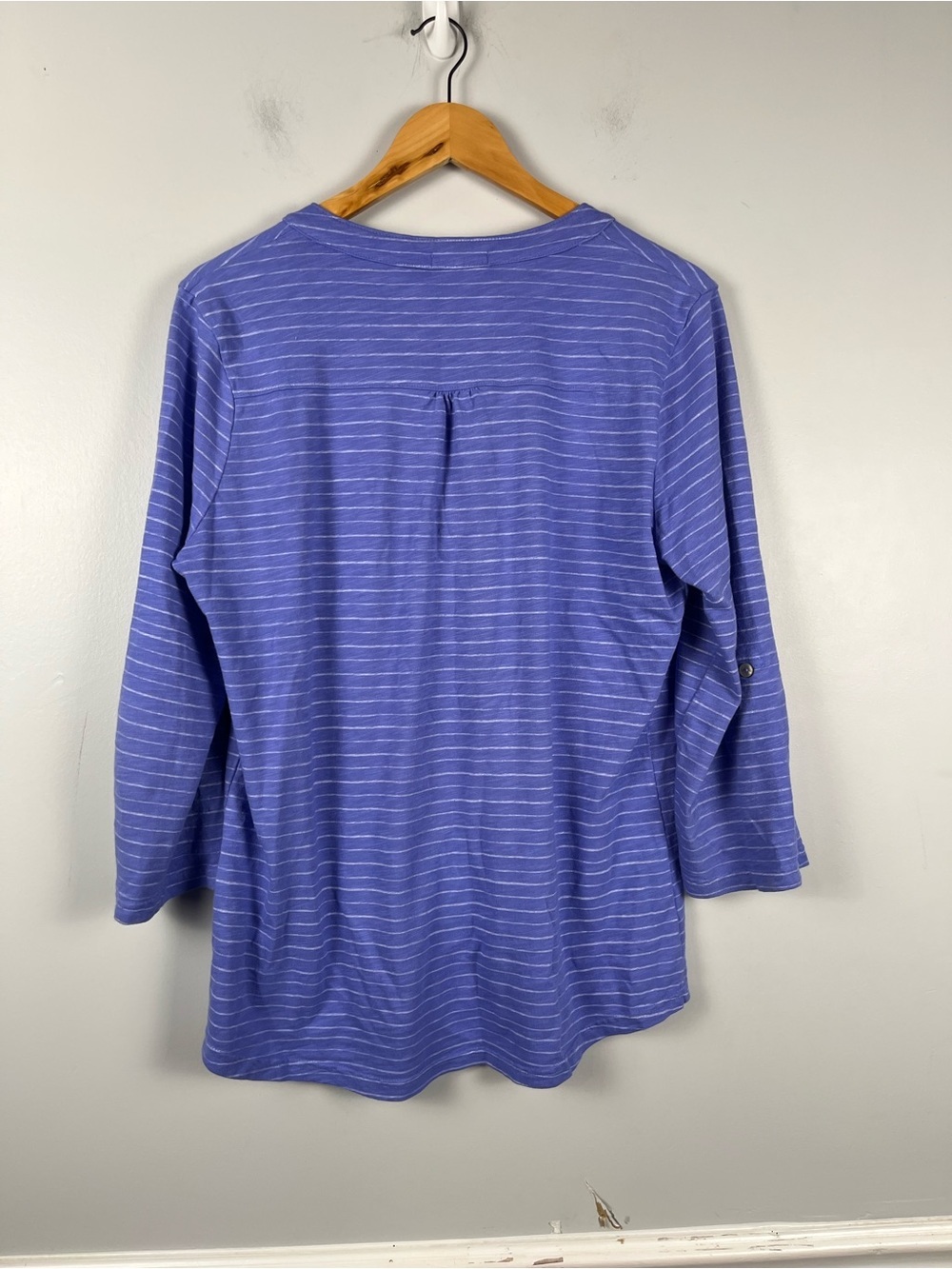 Fresh produce Ocean Stripe Buttonside Henley in Peri purple white size large - Picture 9 of 9